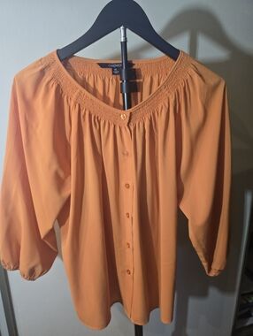 Chadwicks Bright Orange Button-Front Peasant Blouse
